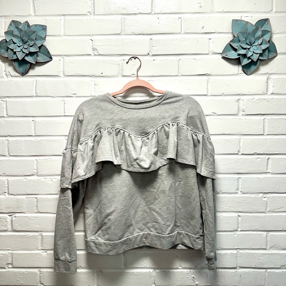 Material Girl Gray Ruffled Lightweight Sweatshirt